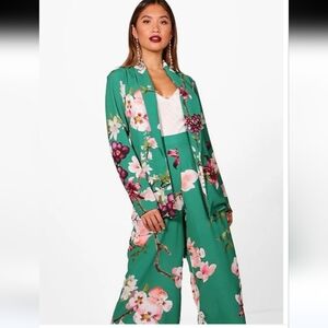 Boohoo Plus Floral Green/Multicolor Belted Blazer ~ 16